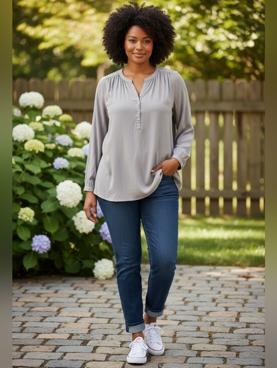 Market & Spruce Tops - Market & Spruce Gray Lightweight 3/4 Length Sleeve Shirt, NWT